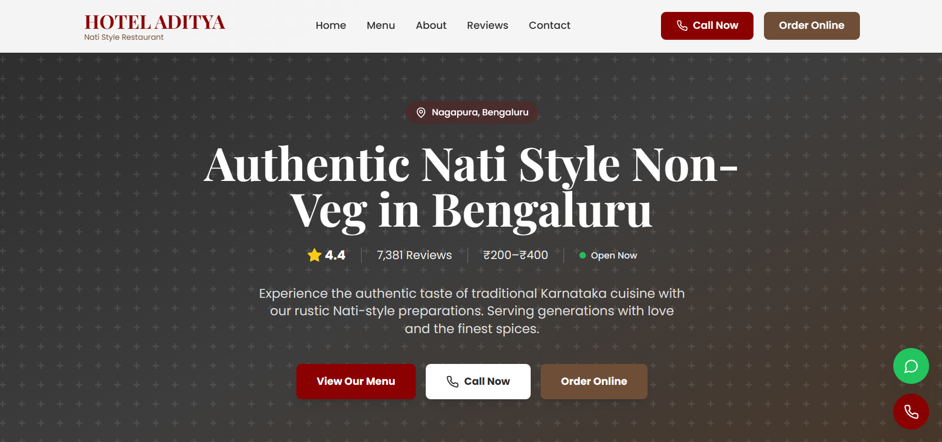 Hotel Aditya — Nati Style Restaurant homepage screenshot